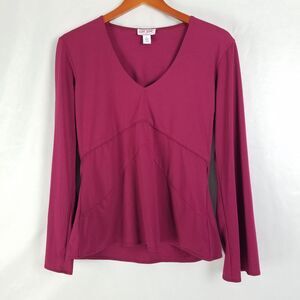 D.R. Shirt Womens Large Solid Pink Top Long Sleeve V Neck Blouse Polyester Blend